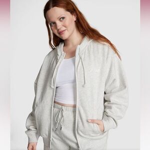 PINK Victoria's Secret Heather Light Gray Zip-Up Hoodie S NWOT